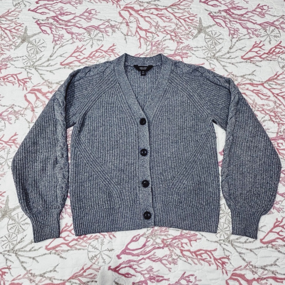 Vera Wang Gray Button-Up Cardigan Sweater